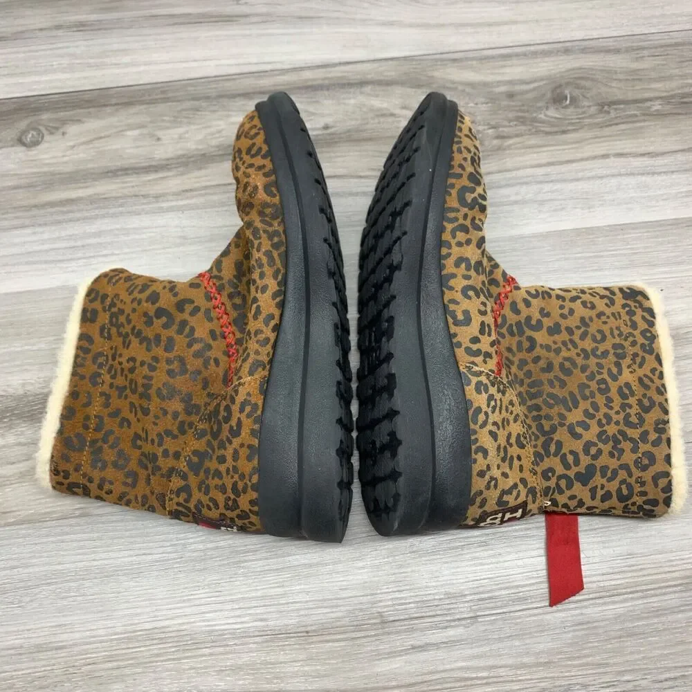 UGG‎ I Love Ugg Leopard Print Boots Size 6 Womens Pull On Red Ribbon